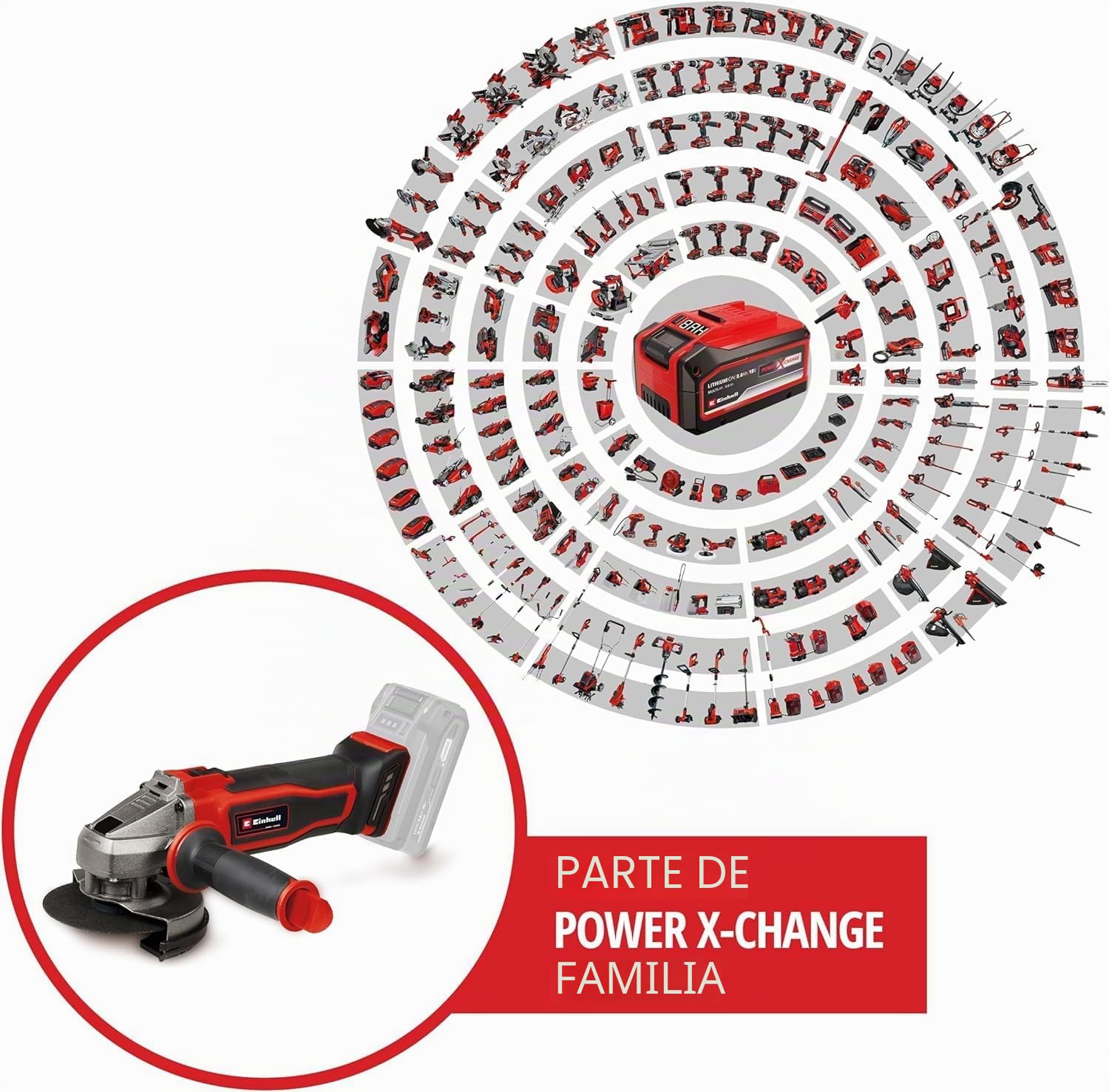 Einhell Amoladora angular con batería TE-AG 18/115-2 Li-Solo Power X-Change (18 V, 115mm, diámetro de disco, 28 mm de profundidad de corte, empuñadura adicional, sin disco de corte ni batería)