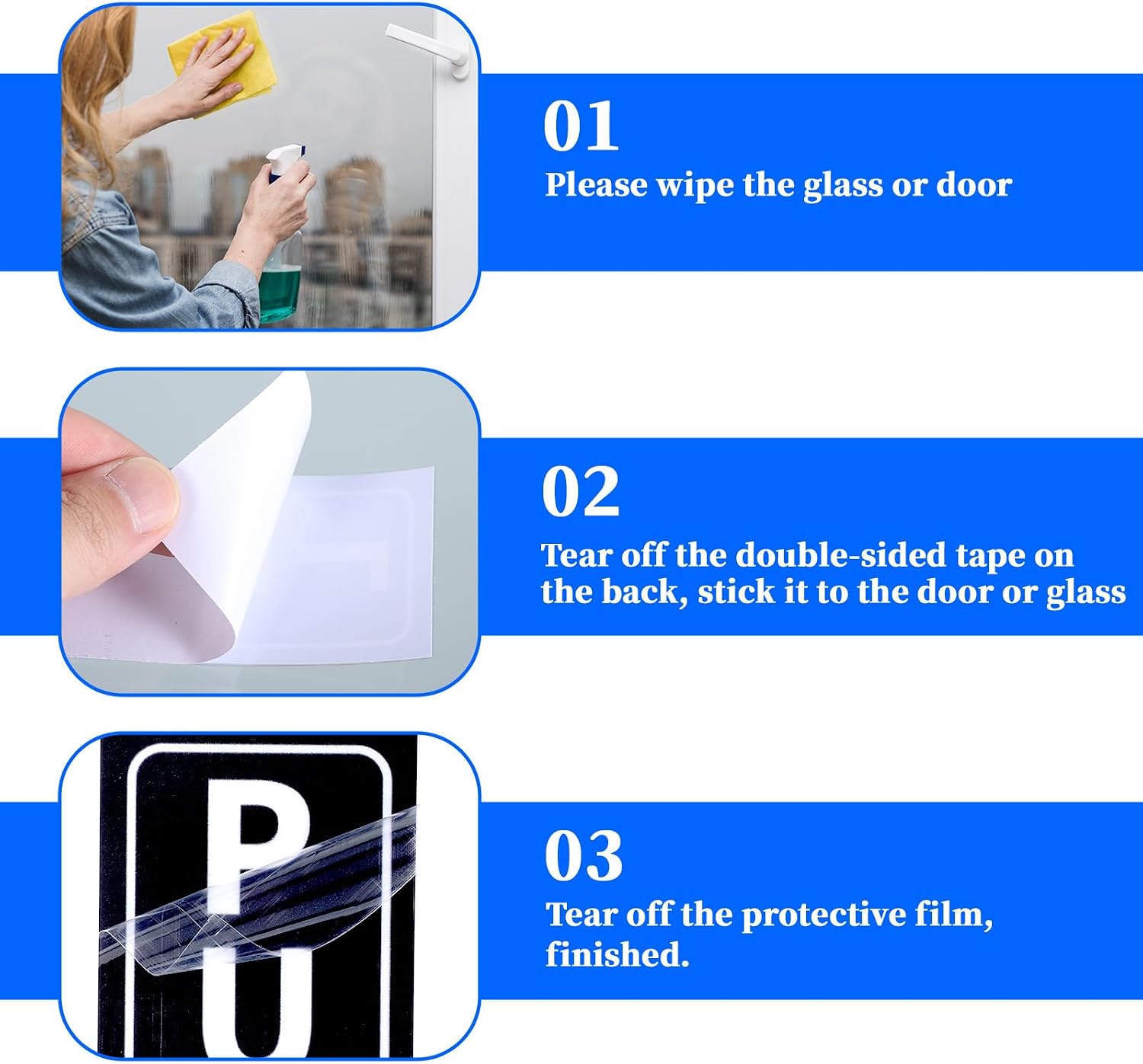 2 PCS Push Pull Door Signs, Vertical Push Pull Door Stickers Sign Self-Adhesive Double-Sided Tape Acrylic Doors Signs for Glass Doors Stores Cafes Shops Indoor and Outdoor Use, Black image 3
