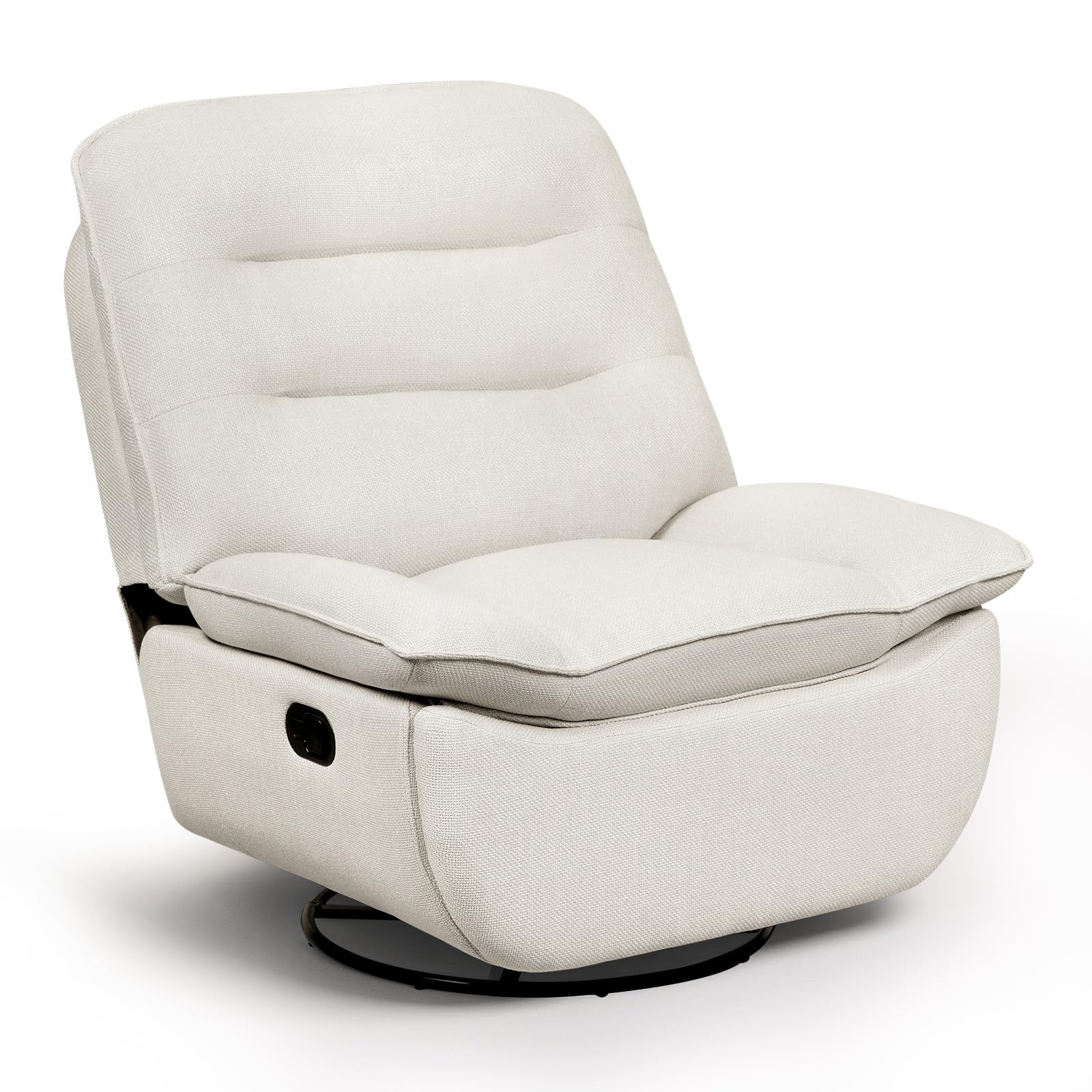 WOLTU Poltrona Relax Reclinabile Manuale, Girevole e Dondolante, Poltrona con Poggiapiedi Pieghevole e Scomparto Laterale, Tessuto Effetto Lino, per Soggiorno, Beige