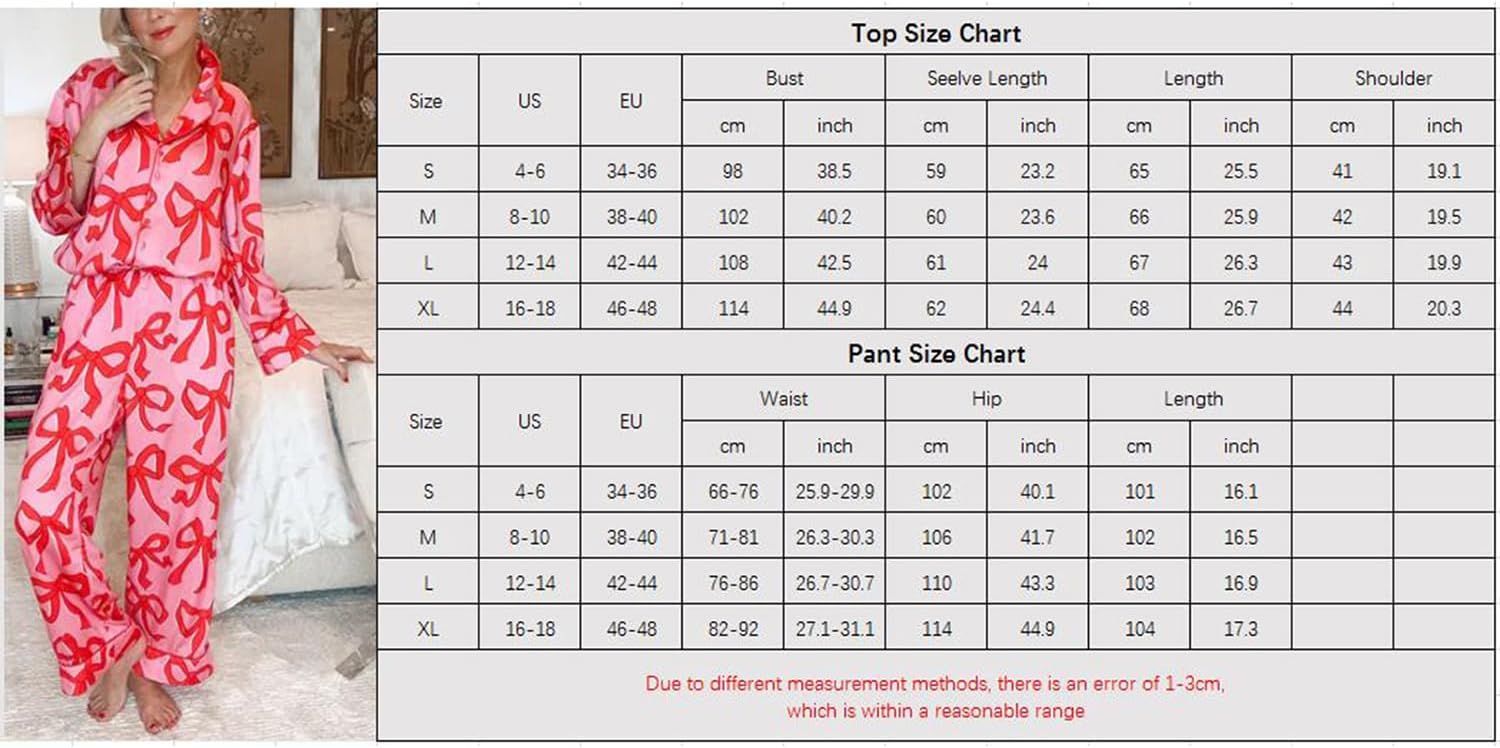 LILTWIST Valentines Silk Pajamas for Women Cute Satin Bow Heart Print Pjs 2 Piece Long Sleeve Shirt Matching Lounge Pants Set - Image 6