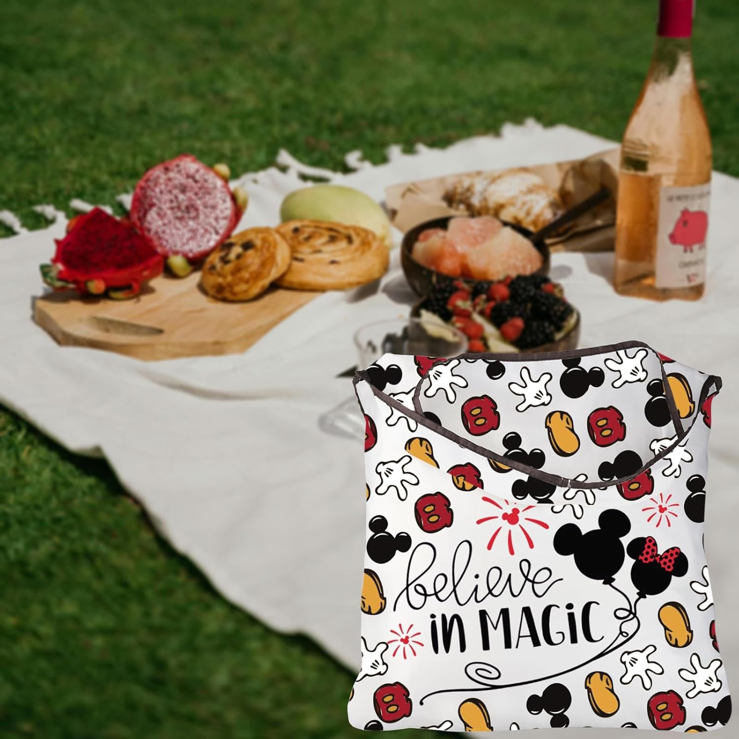 CMNIM Cartoon Mouse Foldable Tote Bag Cartoon Inspired Gift for Women Fans Friends Mouse Lover Gifts I Believe in Magic Bag - Image 3