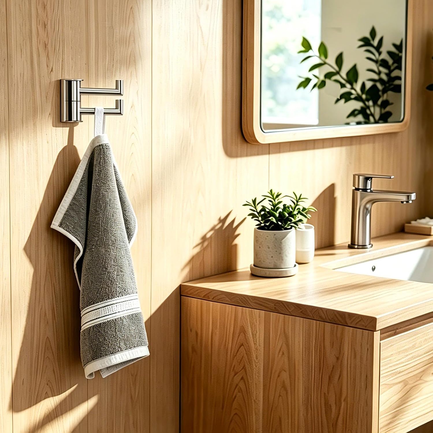Suyar Double Towel Hook Brushed Nickel, Bathroom Swivel Coat Robe Holder | Space-Saving Wall Hook with 2 Rotatable Arms, Robe Hook for Bathroom Kitchen RV, SUS304 Stainless Steel, Wall Mounted