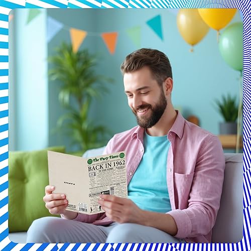 Miniatura 7 de Stuff4 Tarjetas de cumpleaños 62 para hombres y mujeres, periódico Back In 1962, tarjeta de feliz cumpleaños para ella, él, abuelo, abuela, papá,