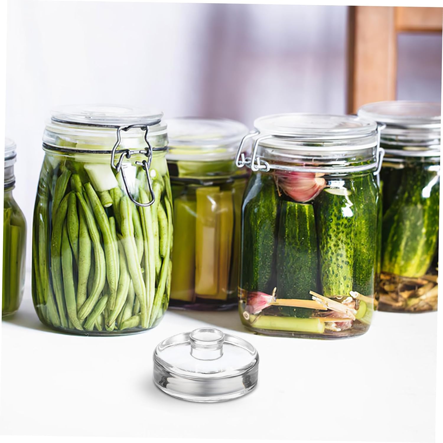 Heavy Glass Fermenting Weight with Comfortable Handle for Jars and Glass Lid for Pickling and Fermenting Process
