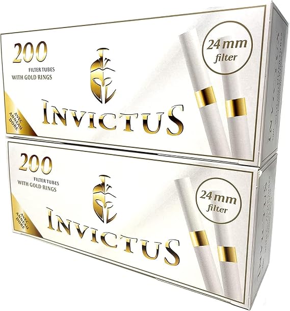 Invictus White Regular 24mm Filter Tubes with Golden Ring - 400 Tubes - 8mm Diameter King-Size