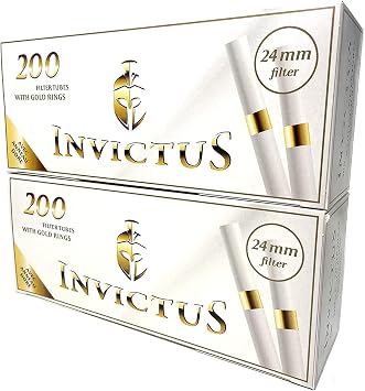 Invictus White Regular 24mm Filter Tubes with Golden Ring - 400 Tubes - 8mm Diameter King-Size