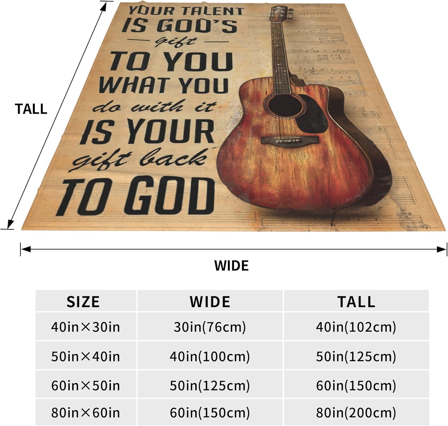 Guitar Blanket Warm Plush Flannel Music Christian Inspirational Scripture Throw Blanket Super Soft Fleece Cozy Fuzzy Guitar Stuffed Blanket Religious Bible Verse Gifts for Kids Teens Adults 40"X50" - Image 4