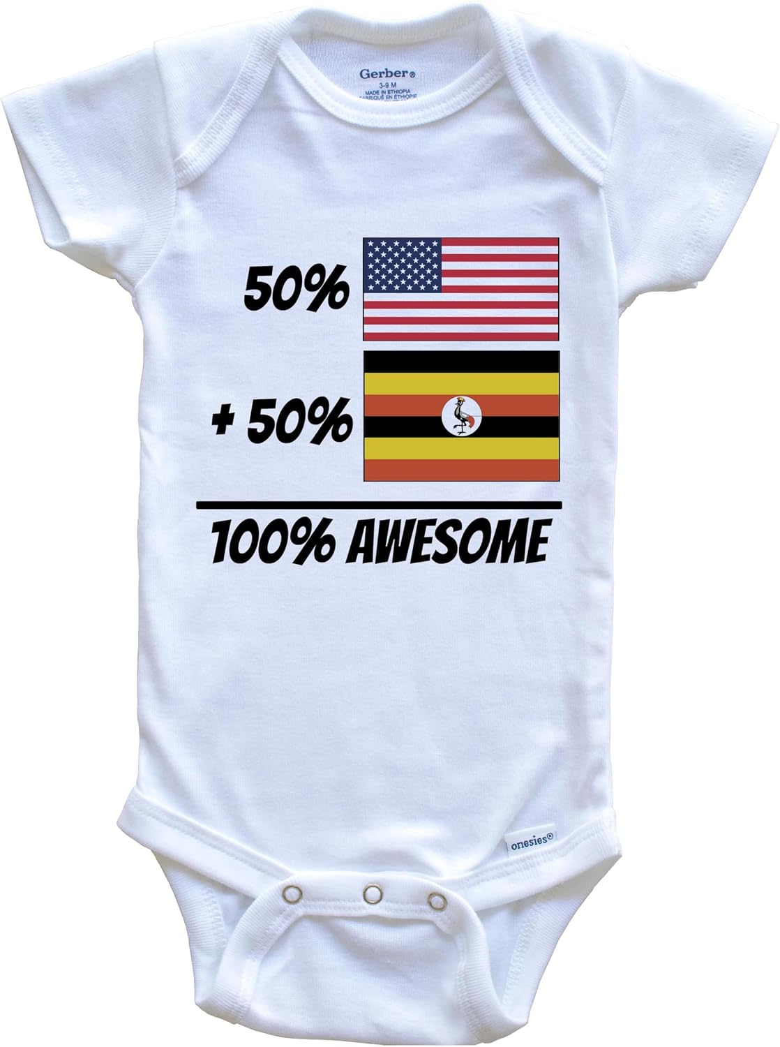 50% American Plus 50% Ugandan Equals 100% Awesome Cute Uganda Flag One Piece Baby Bodysuit