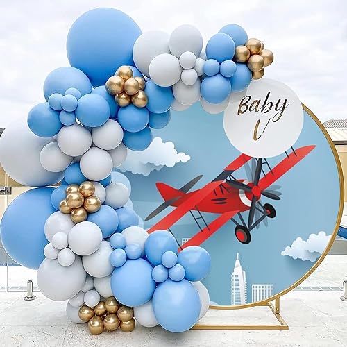 Miniatura 3 de YongFoto Telón de fondo redondo de avión rojo de dibujos animados de 6 x 6 pies para niño de 1. 2. y 3. cumpleaños, fiesta, círculo, fotografía,