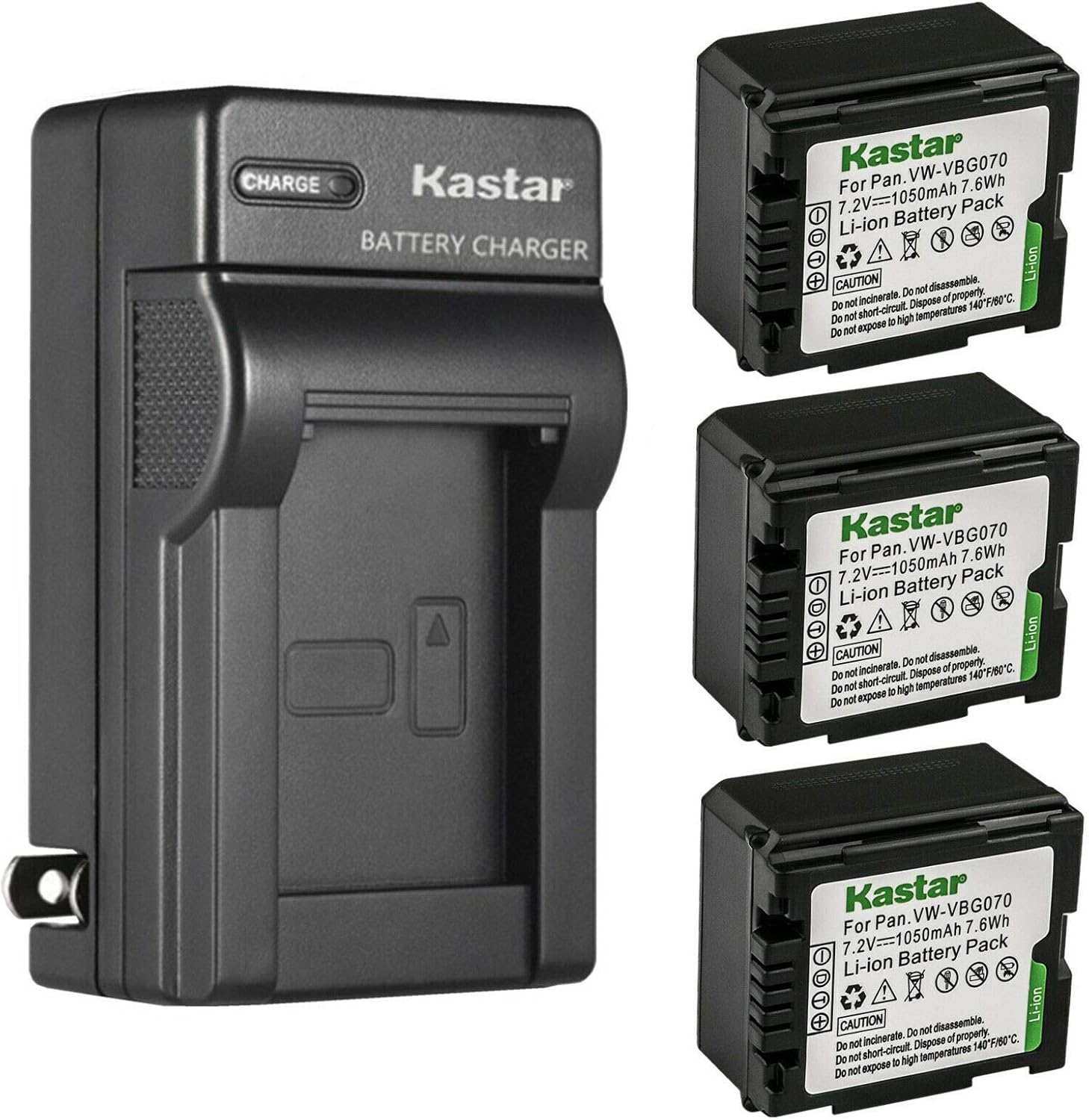 Kastar 3-Pack Battery and AC Wall Charger Replacement for Panasonic VW-VBG070 Battery, Panasonic SDR-H60, SDR-H60S, SDR-H60P, SDR-H68GK, SDR-H79, SDR-H79K, SDR-H79P, SDR-H80, SDR-H80A, SDR-H80K Camera