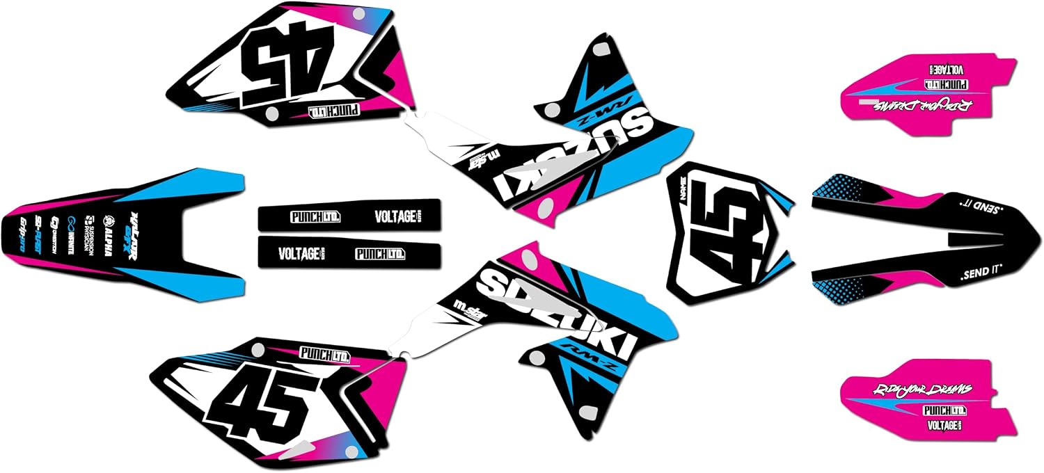 Graphics Kit for Suzuki RMZ450 (2008-2017) Division Series Grey 16 Mil-Dirt Bike Custom Racing Graphics Decals Stickers Kit, no-Plastics