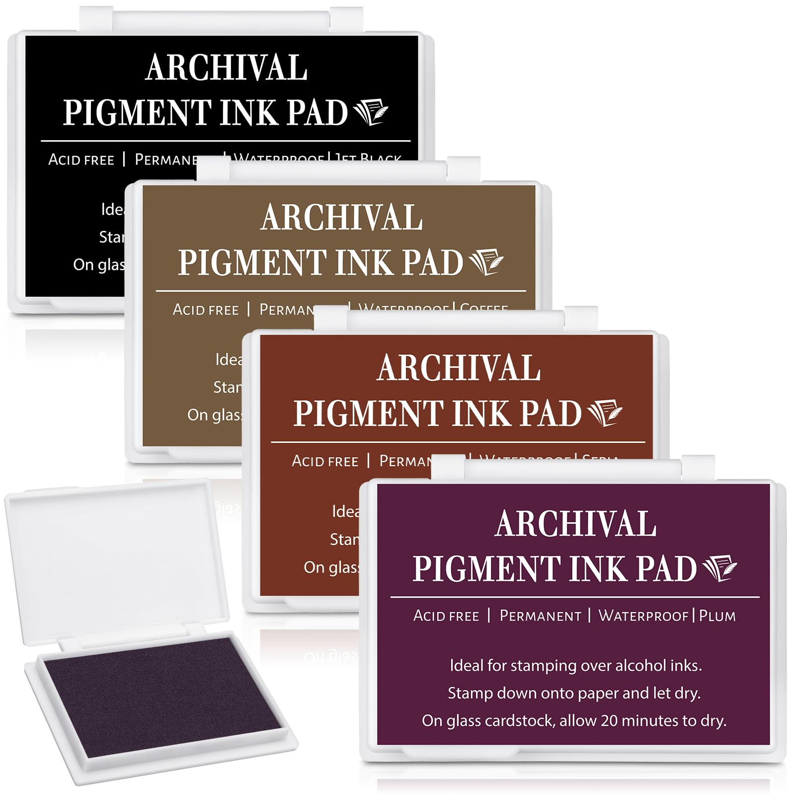 MotiMind 4 Pcs Archival Pigment Waterproof Ink Pad for Stamps, Colorful