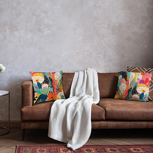 Miniatura 4 de JINYO Juego de 2 fundas de almohada abstractas bohemias florales de 18 x 18 pulgadas, fundas de almohada decorativas con plantas eclécticas