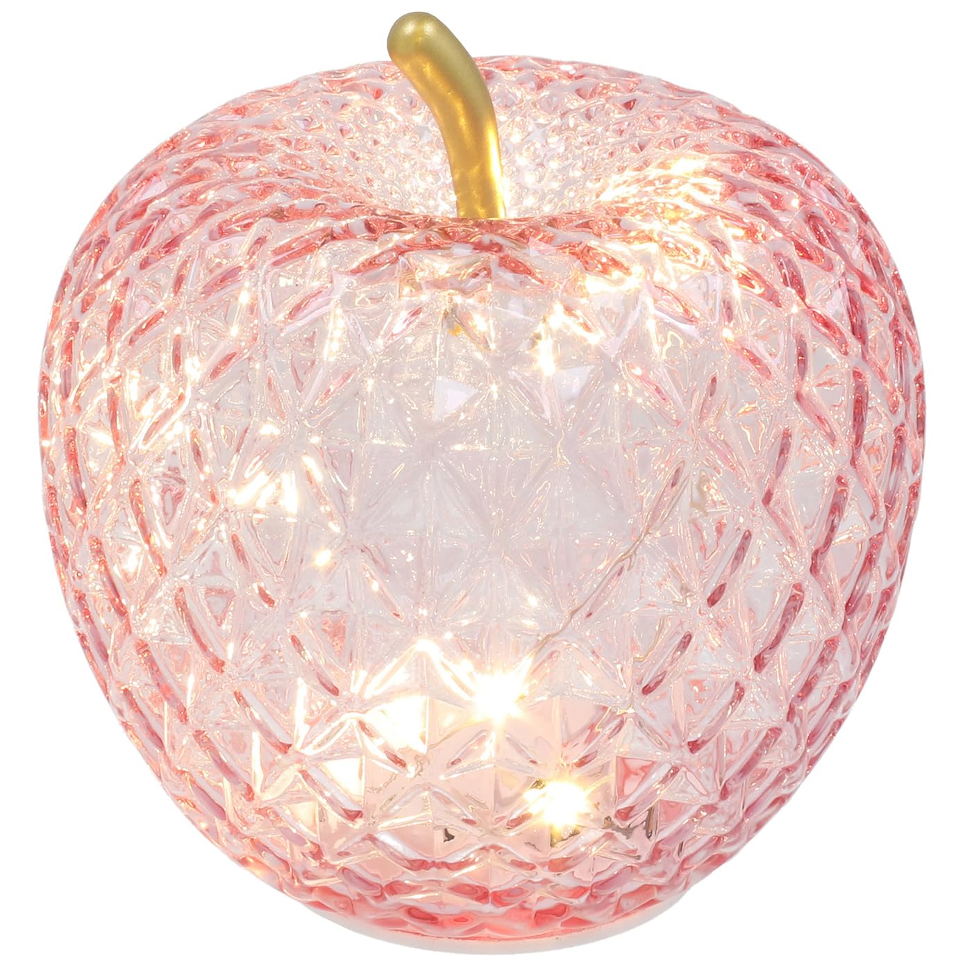 Shudehill Giftware Diamond Cut LED Glass Fruit Light Pear, Apple & Lemon Decorative Lamp Amber, Green, Lilac, Pink Battery Operated Home Décor (Apple Pink Height 13x Width 12.5X Depth 11cm)
