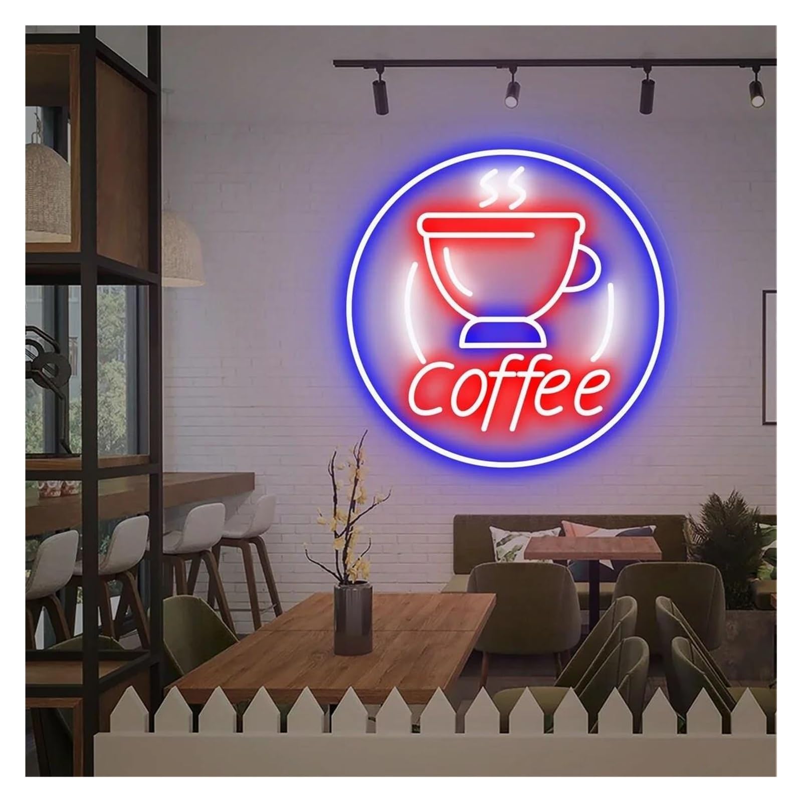 Shouxi D Sign Lamp Coffee Cup Neon Signs, Usb Powere Adjustable Brightness Business Logo Neon Lights Suitable For Cafe Shop Wall Ecor 50Cmx50cm(D)