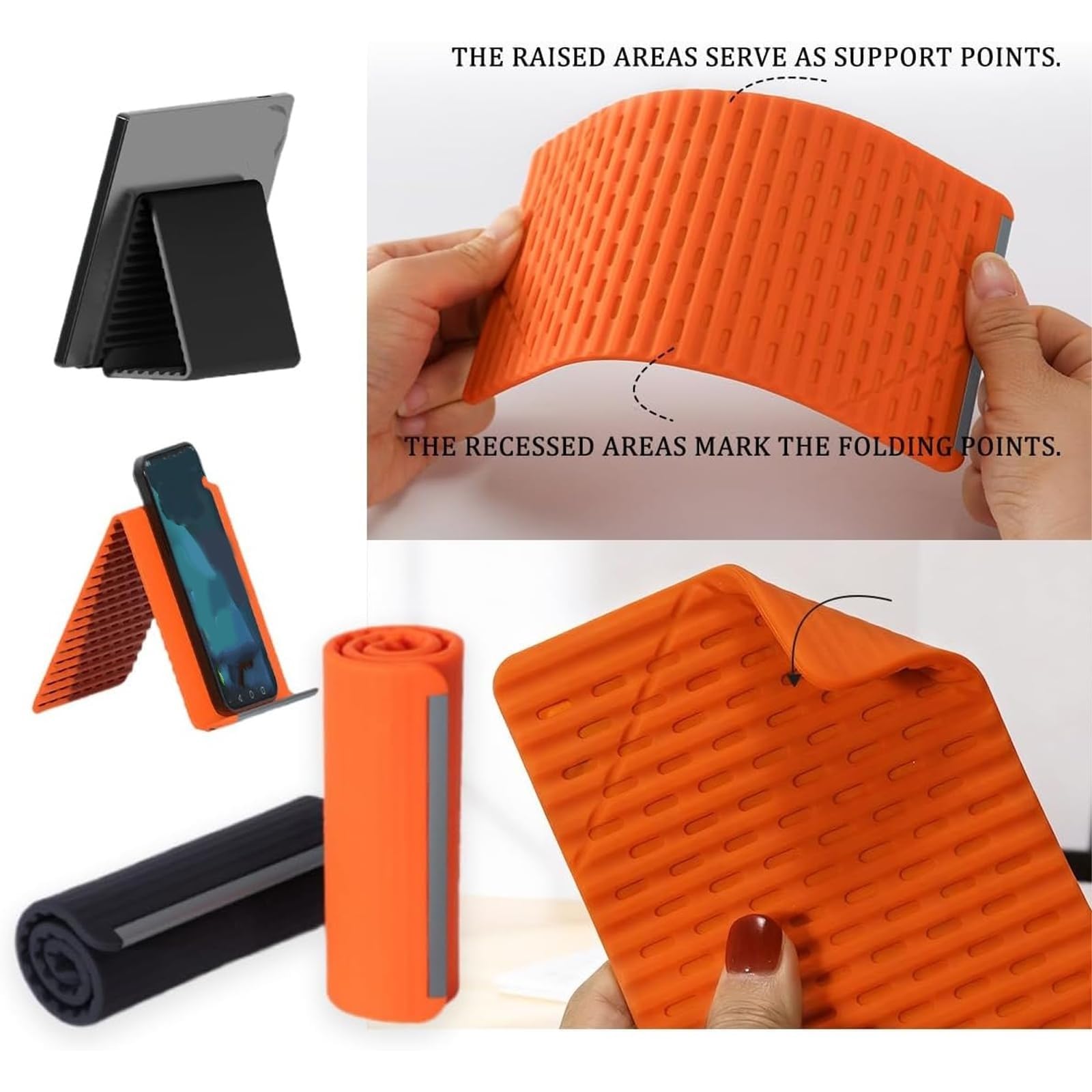 Generico Supporto Telefonico in Silicone Pieghevole Portatile, Supporto Ergonomico Portatile, Piegabile Liberamente in Qualsiasi Forma, in Alluminio in Silicone Flessibile (black+orange)