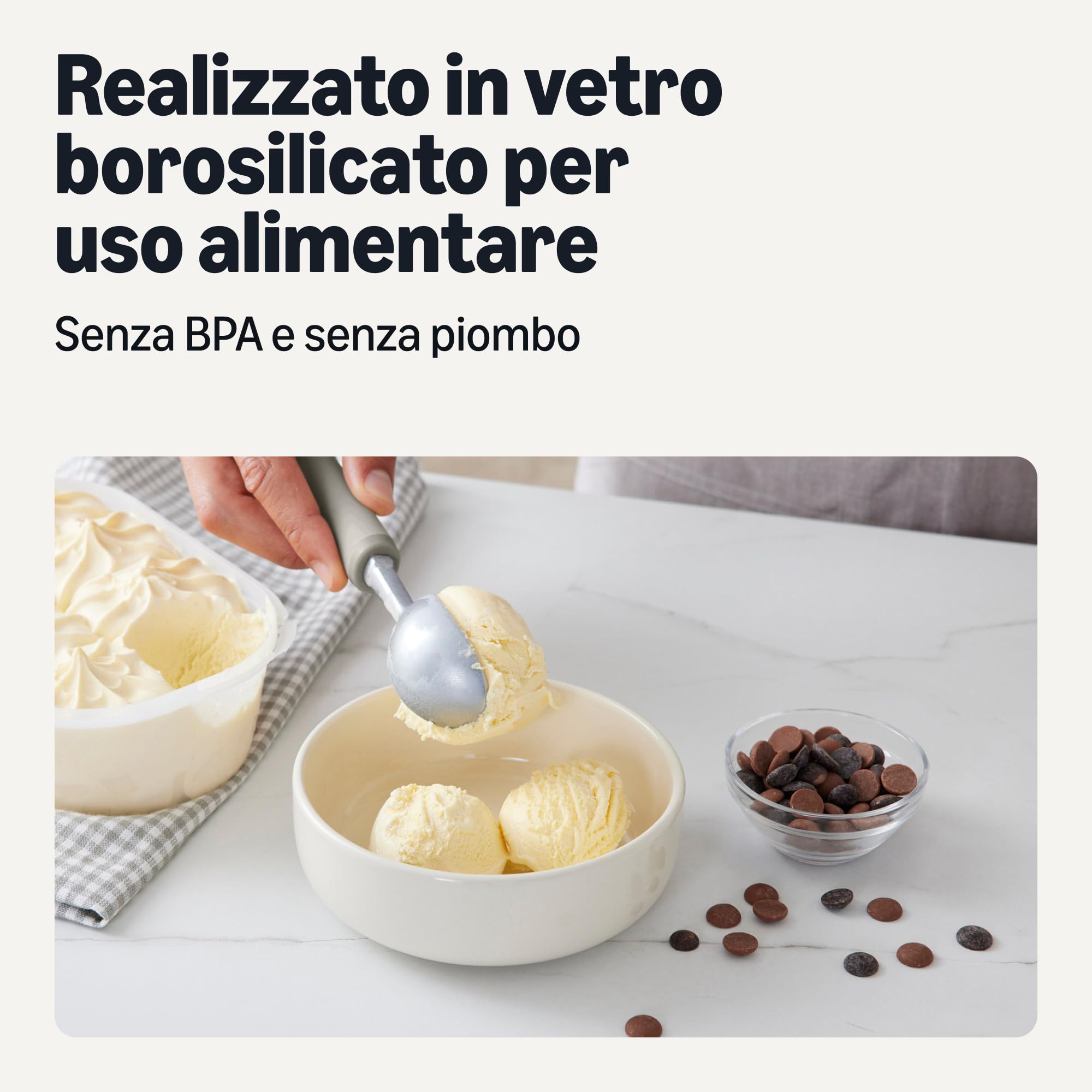 Amazon Basics Porzionatore per Gelato, Impugnatura Morbida, Lavabile in Lavastoviglie, Grigio Lino