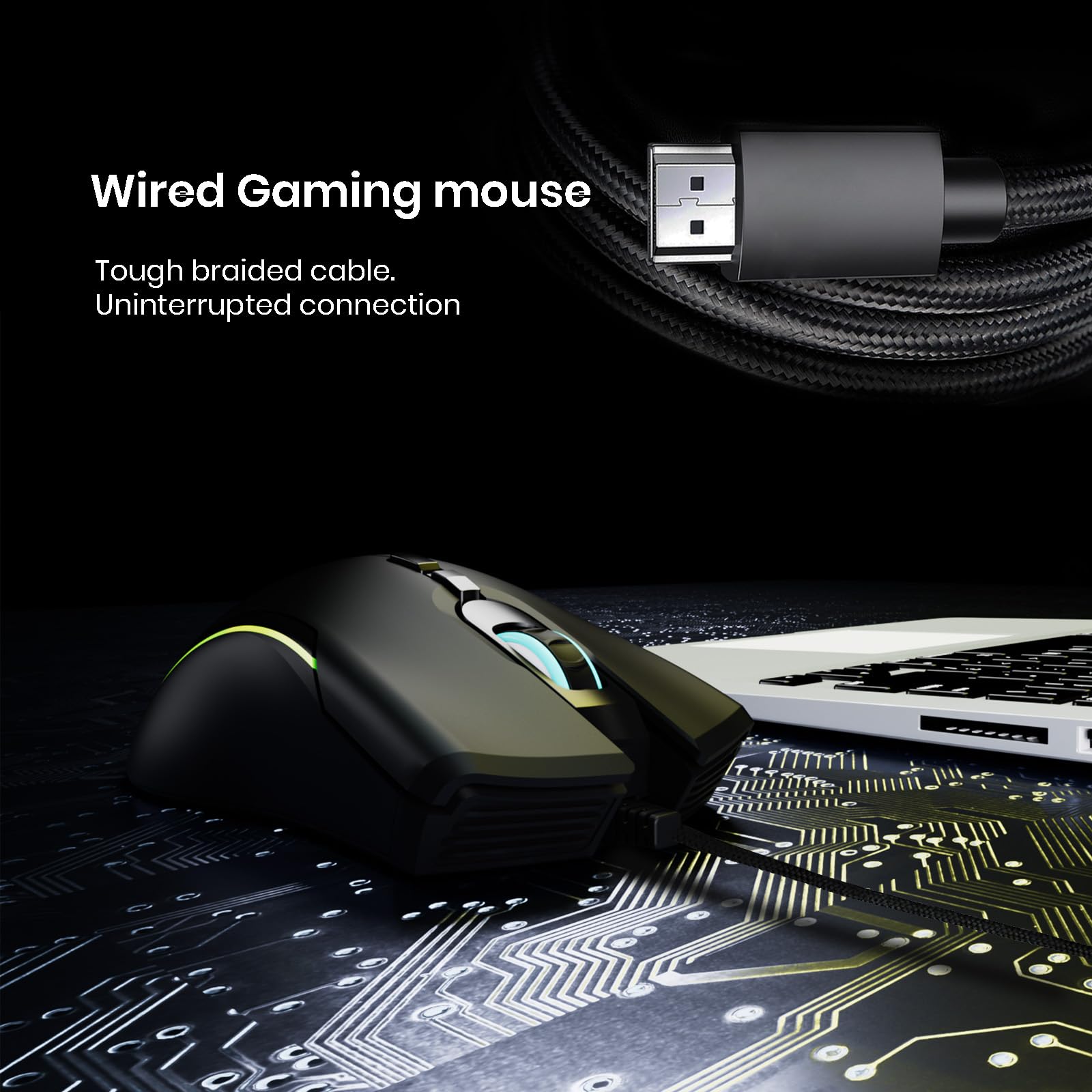 Przewodowa mysz do gier, ciężka mysz przewodowa z podświetleniem RGB i 4 regulowanymi DPI do 7200, do komputera PC Mac, laptopa, czarna (MKE 816)