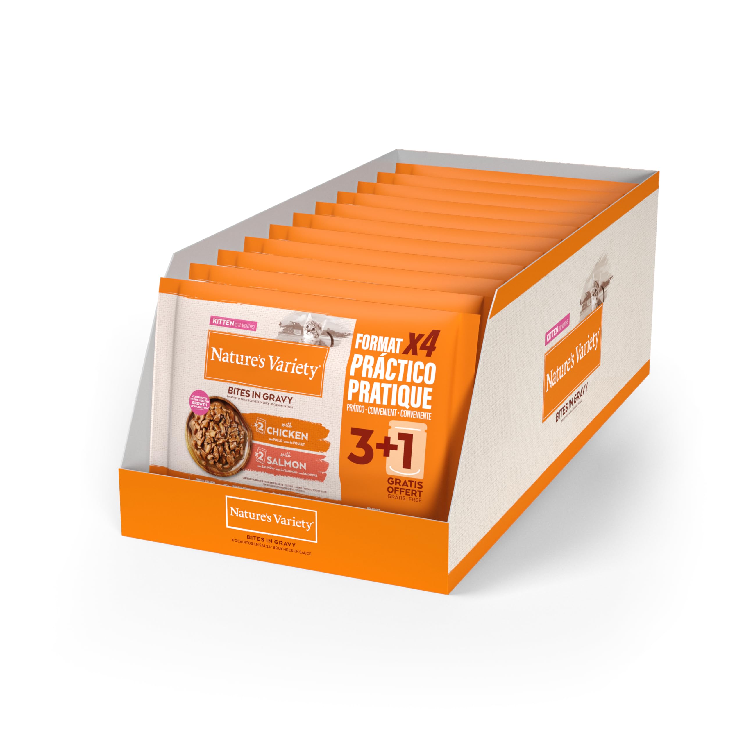 Nature's Variety Bocaditos en Salsa Comida Húmeda para Gatitos con Pollo/Salmón: Multipack 11 x (4x70g)