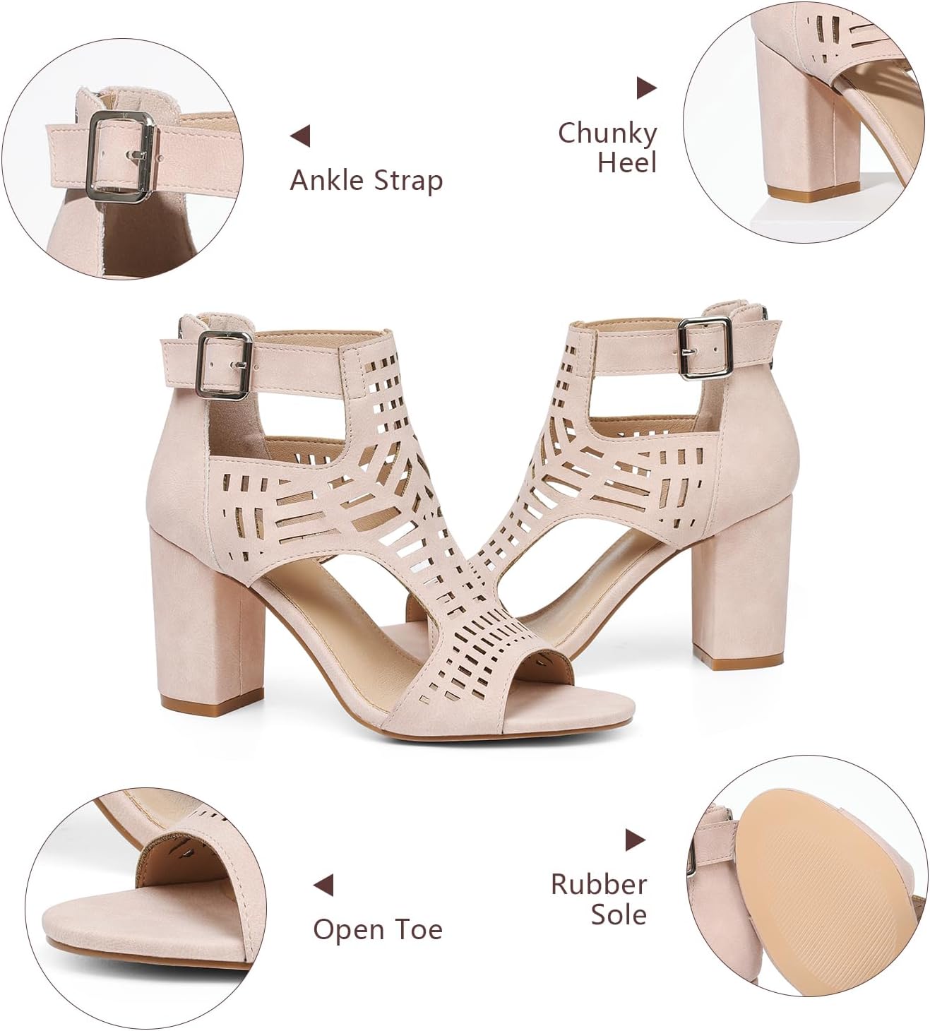 AOSPHIRAYLIAN Heeled Sandals for Women Open Toe Chunky Heels for Women Bohemian Cutout Wedge Summer Heels Block Heeled Party Sandals Womens - Image 5