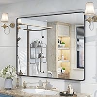 Vista 57 de OKPAL 16x24 Espejo de baño de bronce, espejo de marco de bronce rectangular redondeado, espejo de tocador de baño de bronce cepillado para montar