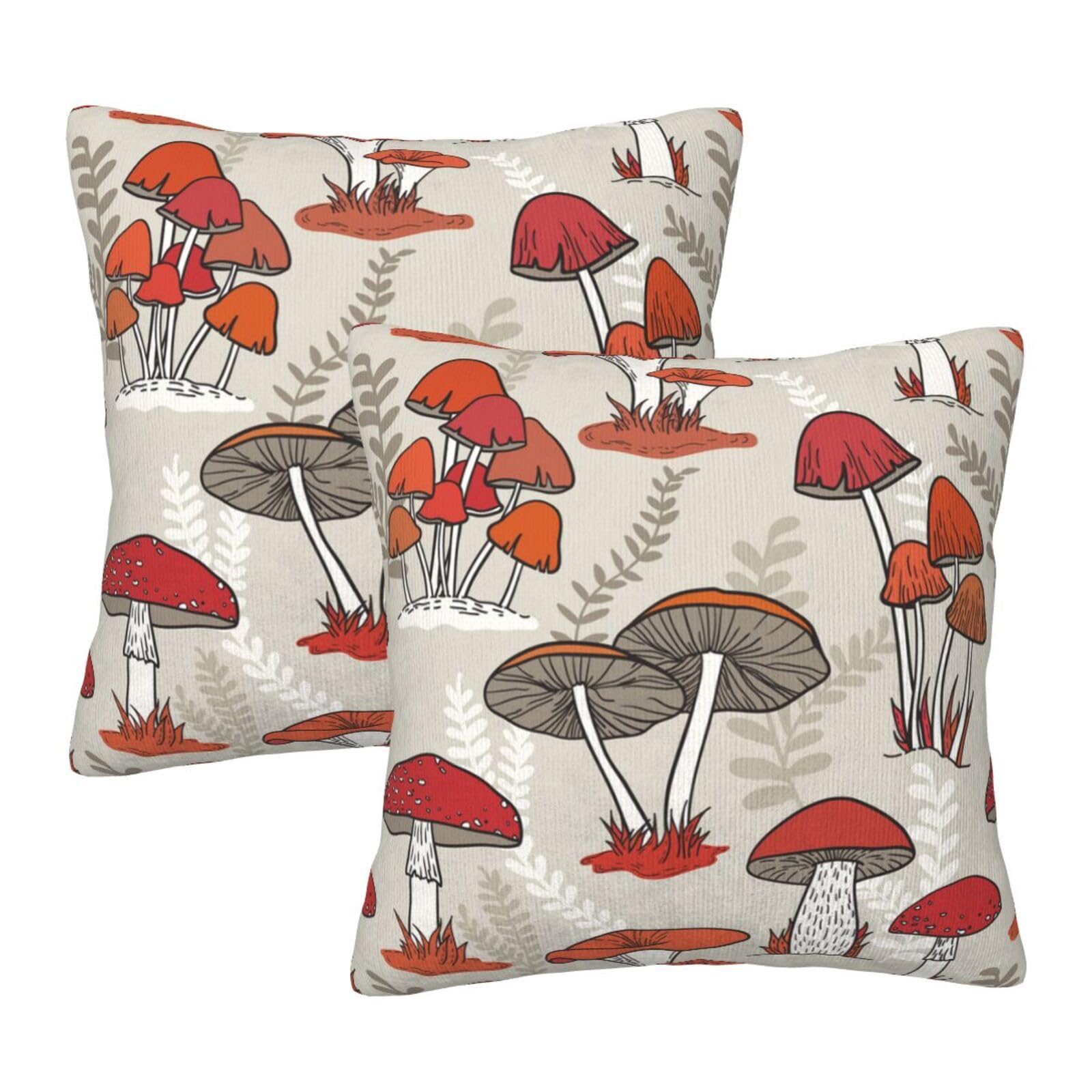 Taies d'oreiller imprimées champignons en coton doux lavable lot de 2