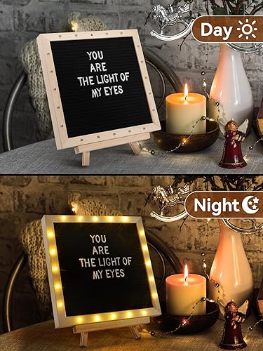 Miniatura 4 de Letrero de fieltro iluminado con luces LED, tablero de mensajes intercambiables de 10 x 10 pulgadas, montado en la pared con soporte de trípode, 470