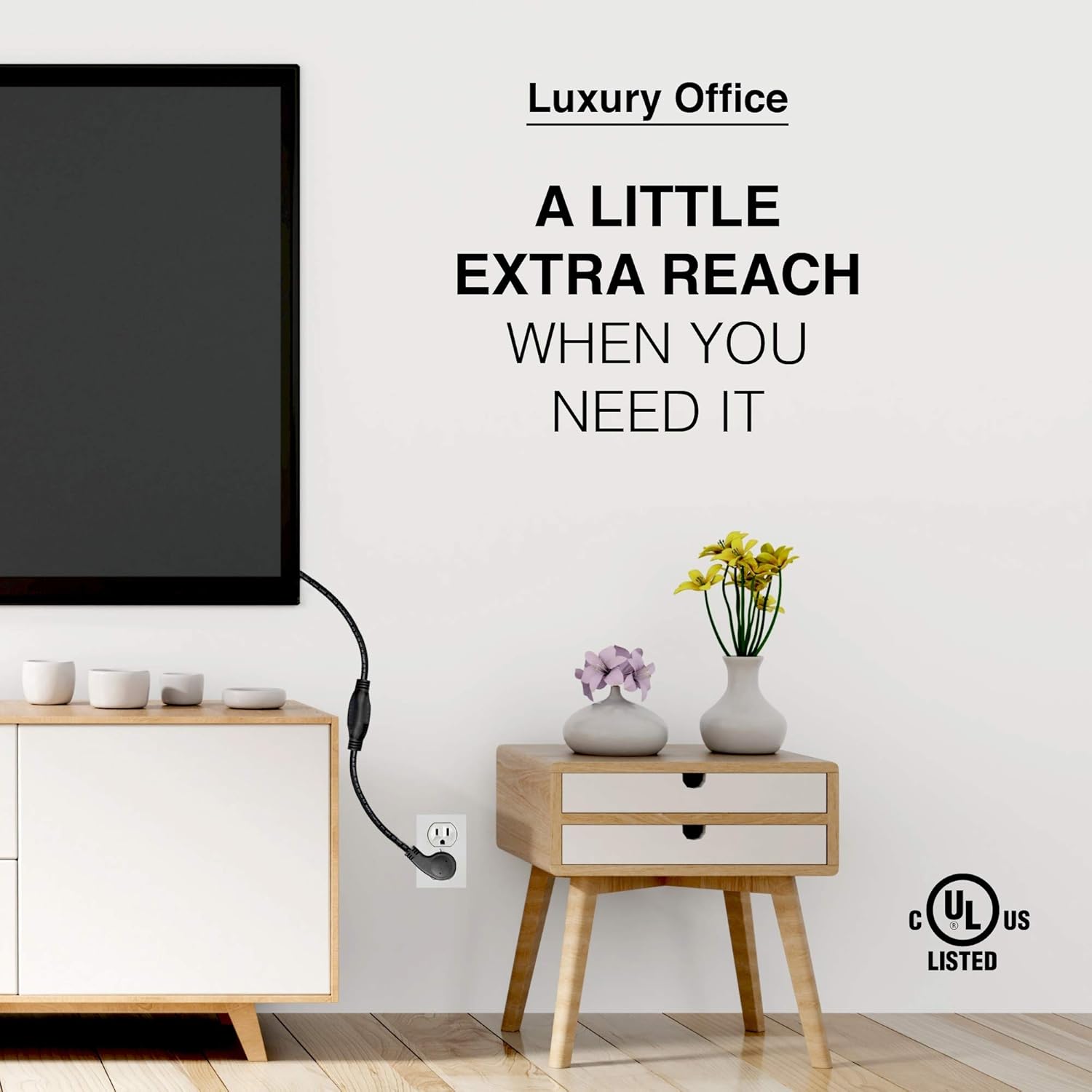 Short Extension Cord 1 Ft 12 Inches, 16AWG 3 Prong Male to Female - Flat Plug Short Indoor and Outdoor Extension Cord- Power Extension Cord Black- Small Heavy Duty Extension Cable- Luxury Office