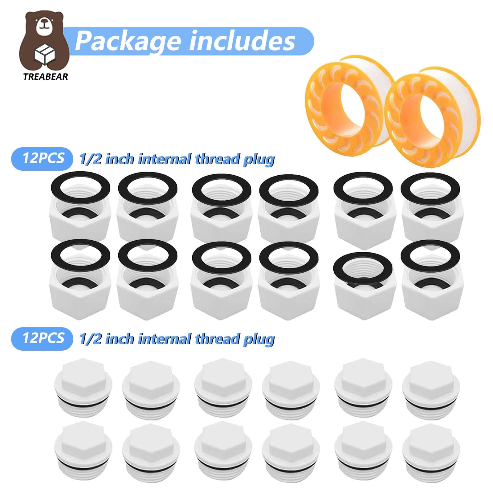 TREABEAR 24PCS Set Arrivee d'Eau Robinet, Nourrice Plomberie, Bouchon Plastique 15/21, Tuyauterie Mit Joint d'Obturation, Plomberie Male, Femelle, Radiateur