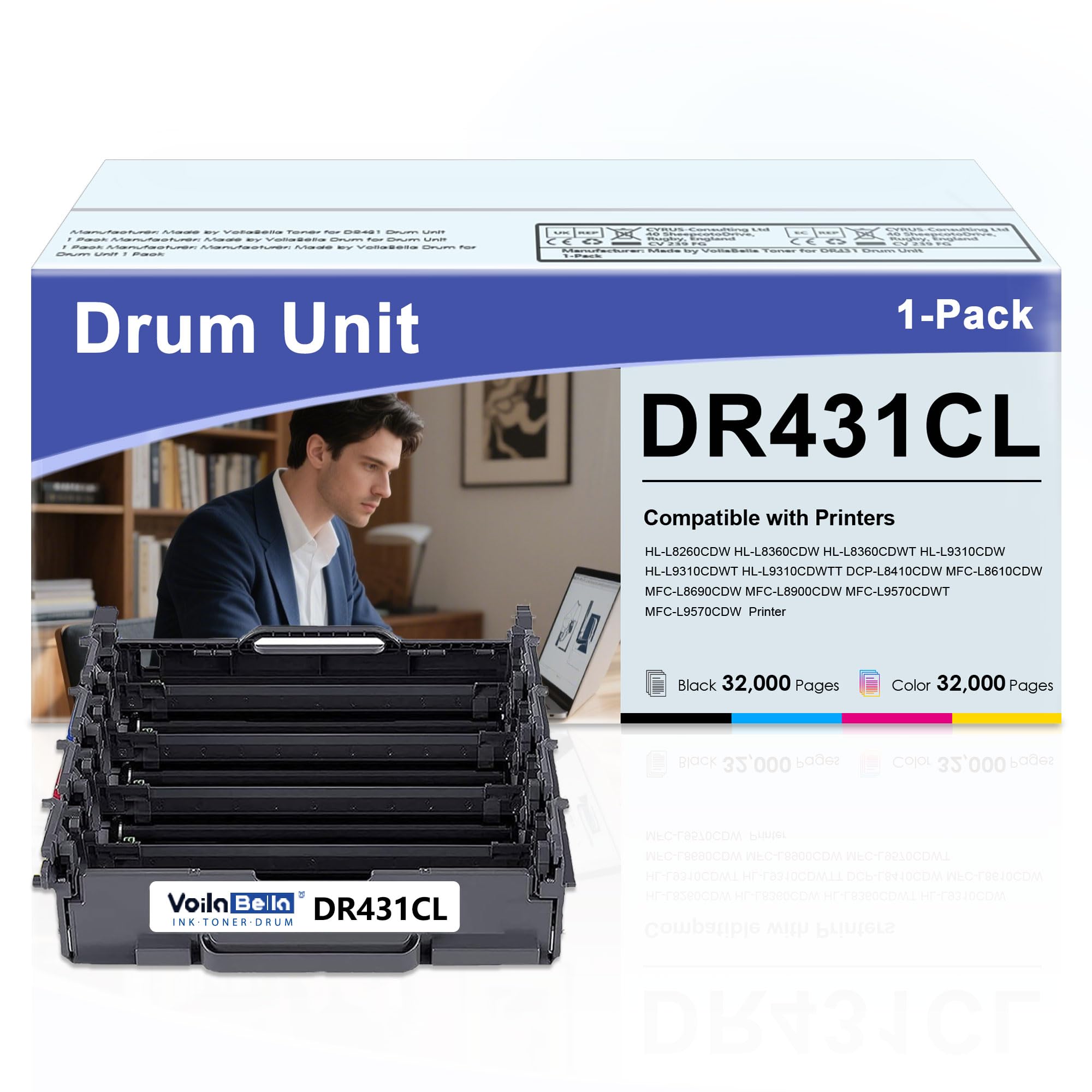 DR431CL bęben (1-pak) zamiennik dla Brother DR-431CL bęben kompatybilny z drukarką HL-L8260CDN HL-L8260CDW HL-L8360CDW HL-L9310CDW MFC-L8610CDW MFC-L8900CDW MFC-L8905CDW (toner nie jest dołączony)