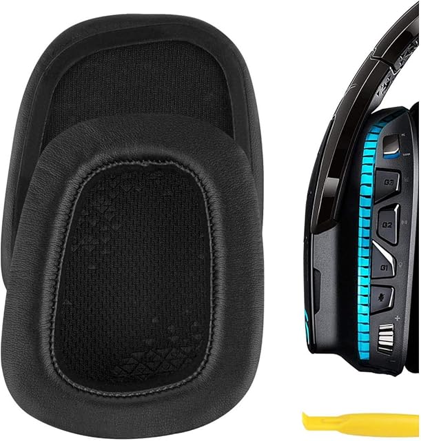 Geekria QuickFit Protein Leather Replacement Ear Pads for Logitech G533, G633, G635, G933, G935 Headphones Ear Cushions, Headset Earpads, Ear Cups Repair Parts (Black)
