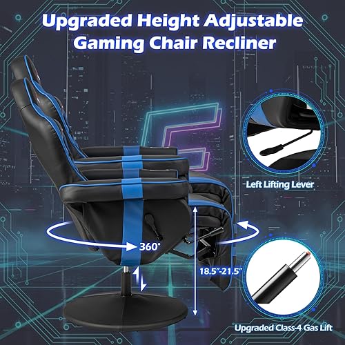 Miniatura 7 de POWERSTONE Silla reclinable para juegos, silla de masaje ajustable con soporte para tazas, reposapiés, sofá individual ergonómico, sala de estar,