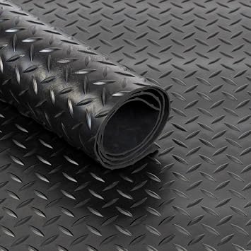 Black Rubber Matting Roll | Thick Heavy Duty Flooring Mat, Non-Slip, Waterproof & Easy to Cut | Ideal for Garage, Vans, Gym, Shed Floor | 1.8m Width 3.5mm Large Diamond, 3m x 1.8m