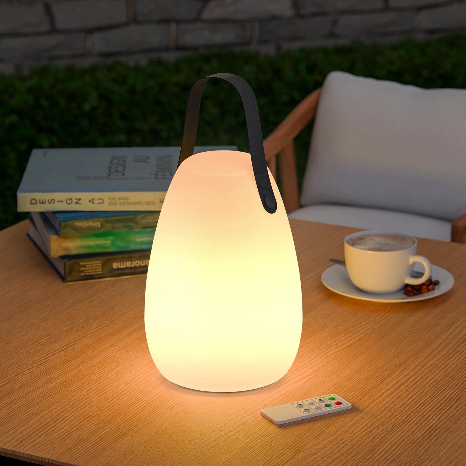 FUYO Outdoor Lampe LED Akku Tischleuchte Tragbare Kabellos Dimmbare Tischlampe mit 8 Farben Farbwechsel Gartenlampe perfekt für schlafzimmer wohnzimmer außen BBQ garten ostern dekoration (Glatt)