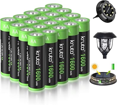 20-Pack Rechargeable AA Batteries Pre-Charged, 1600mah NiMH Rechargeable AA Solor Batteries Double A Battery for Outdoor Solar Lights and Household Devices