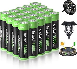 Kruta 20-Pack Rechargeable AA Batteries Pre-Charged, 1600mah NiMH Rechargeable AA Solor Batteries Double A Battery for Out...