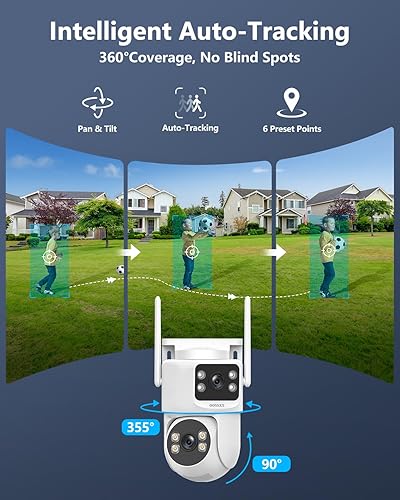Miniatura 3 de OOSSXX (Audio de 2 vías y seguimiento automático) Cámara PTZ de doble lente de 2.5K con lente dual, cámaras de seguridad inalámbricas al aire libre,