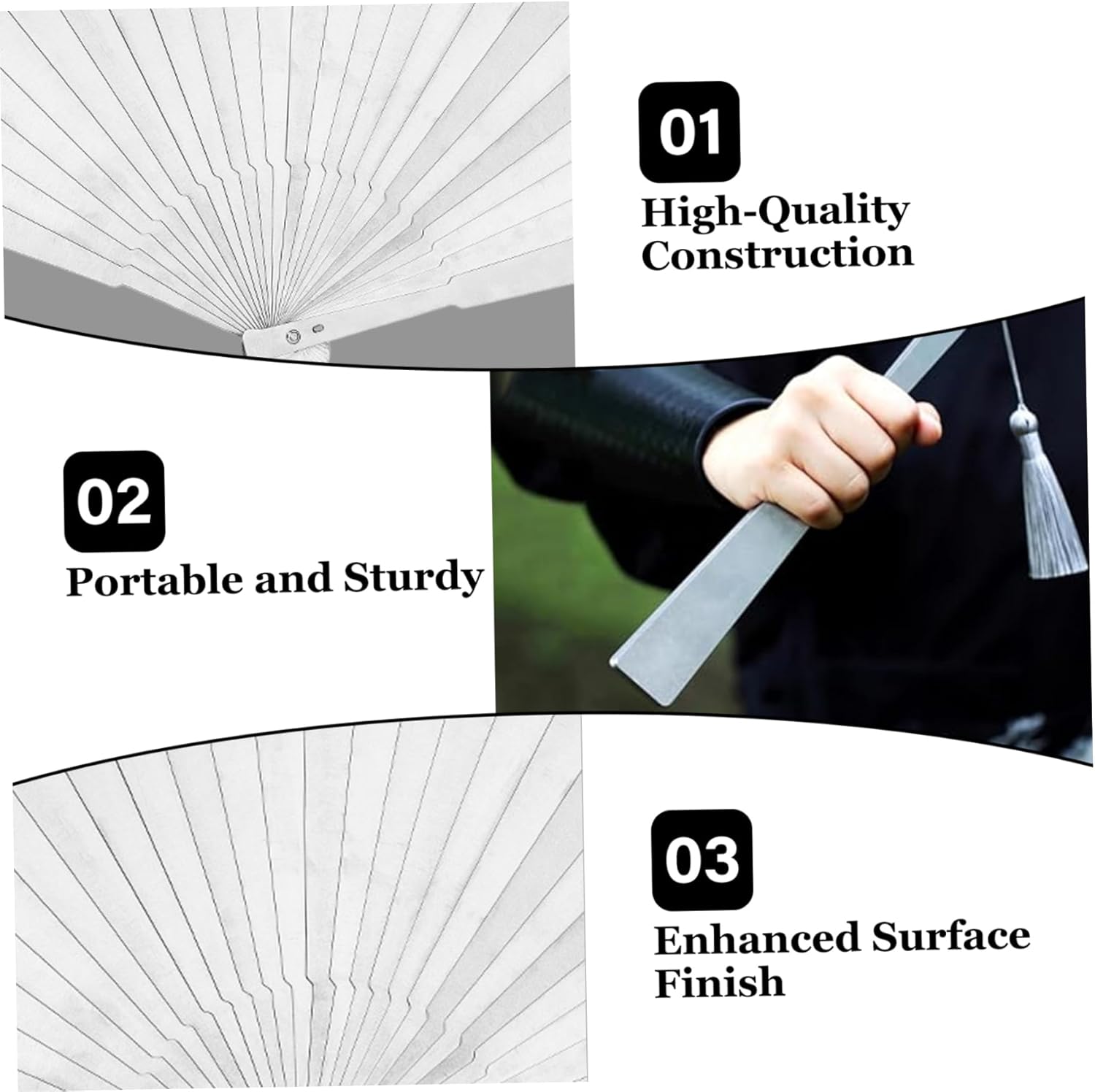 7 Inch Folding Hand Fan, Stainless Steel Chinese Kung Fu Tai Chi Fan, Antique Retractable & Portable Design Folding Fans for Men and Women Performance, Dance, Decorations, Festival
