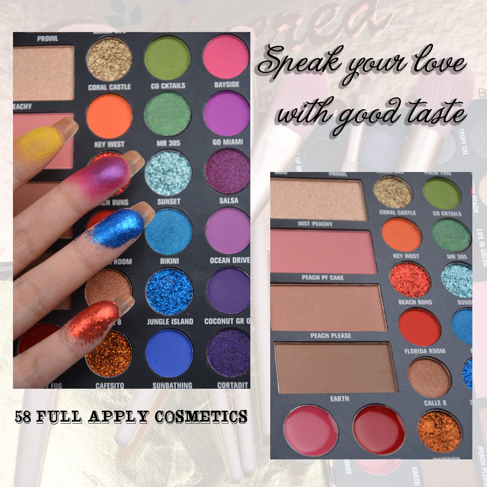 Palette di ombretti con 7 pennelli da trucco, 42 colori, impermeabile, a prova di sudore, cipria, lucidalabbra, lucidalabbra, cipria, tutto in uno, kit regalo