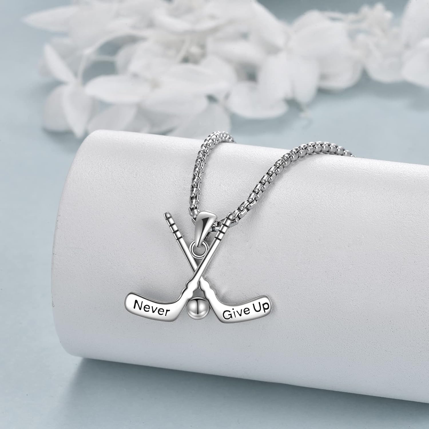 YFN Sport Necklace Sterling Silver Never Give Up I Can Do All Things Pendant Jewelry Sport Gifts for Women Men
