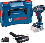 Bosch Professional 18V System Cordless Drill Driver GSR 18V-90 FC (FlexiClick System, Hard Torque of 64 Nm, brushless Motor, 2-Gear, incl. 1x GFA 18-M, 1x GFA 18-E, 1x GFA 18-W, L-BOXX) - 1