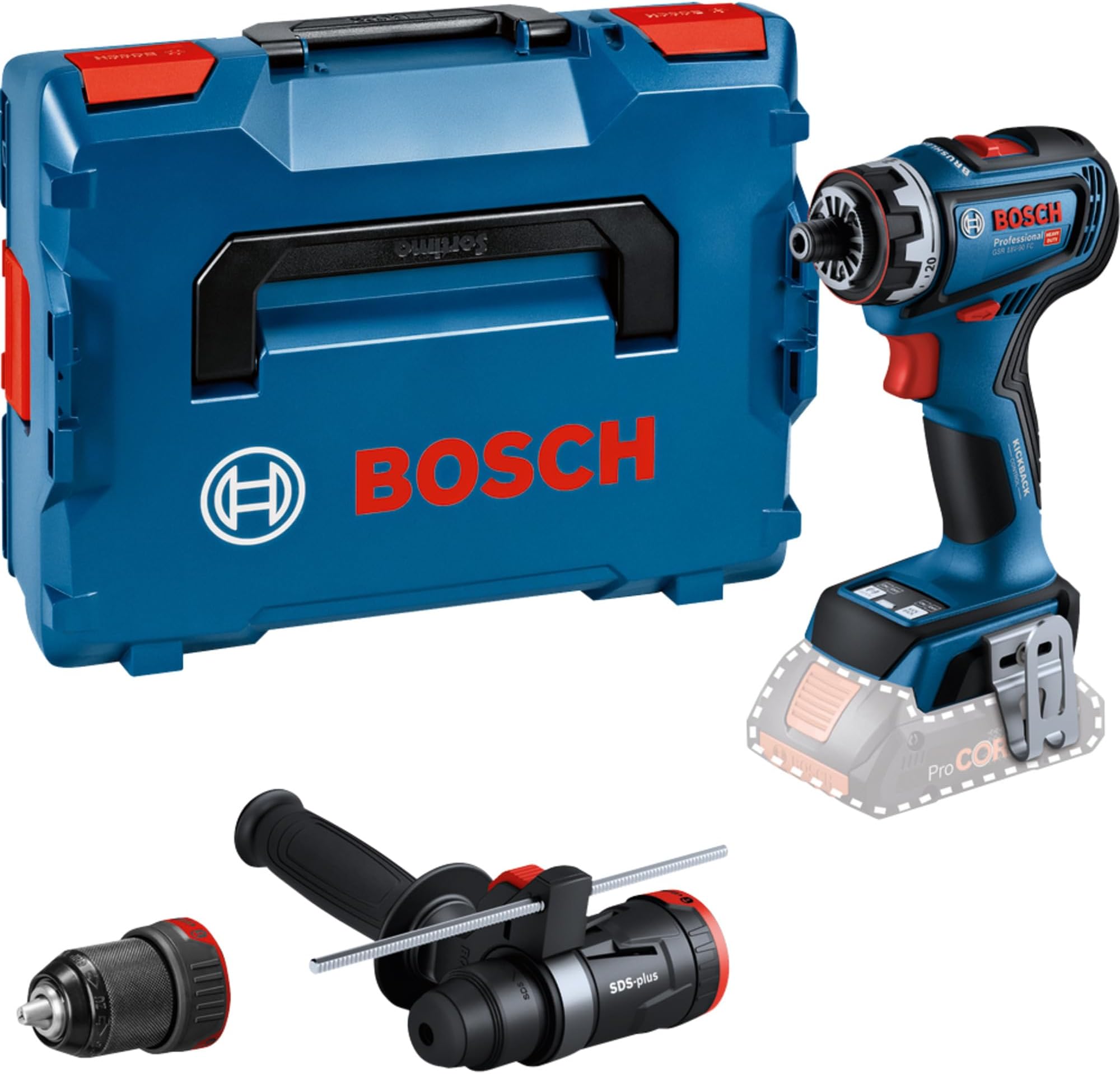 Bosch Professional 18V System Cordless Drill Driver GSR 18V-90 FC (FlexiClick System, Hard Torque of 64 Nm, brushless Motor, 2-Gear, incl. 1x GFA 18-M, 1x GFA 18-H, L-BOXX)
