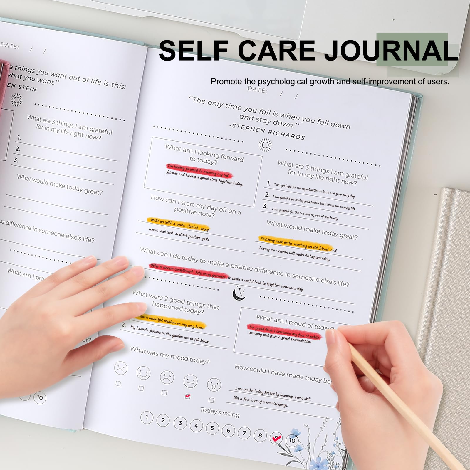 Mcdsuc Self Care Journal Daily Reflection Notebook,Gratitude Journal for Women &Men,Self Reflection Prompts, Personal Wellness Planner with100Gsm Premium Paper,8.26 X 5.7 inches,(Beige) - Image 4