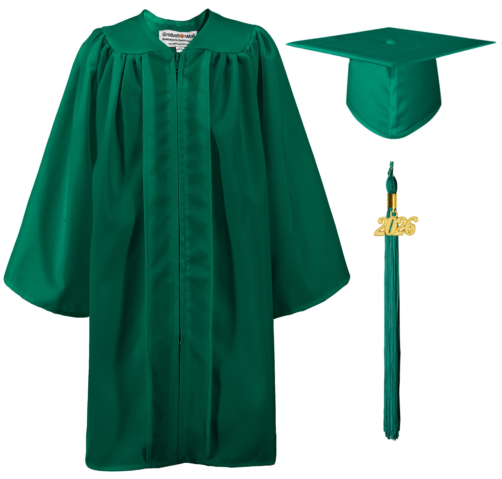 GraduationMall Matte Nursery Graduation Cap and Gown for Kids with 2026 Tassel Kindergarten Preschool Graduation Hat Emerald 30(115-122cm)
