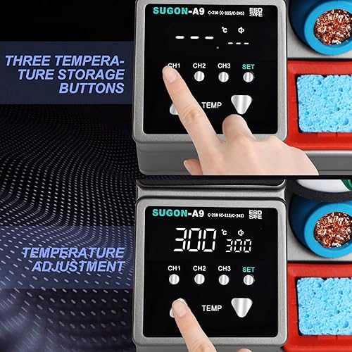 Miniatura 4 de SUGON Estación de soldadura de 2 segundos de calor rápido, equipada con 6 puntas de soldador, estación de hierro de soldadura de 110 V con control