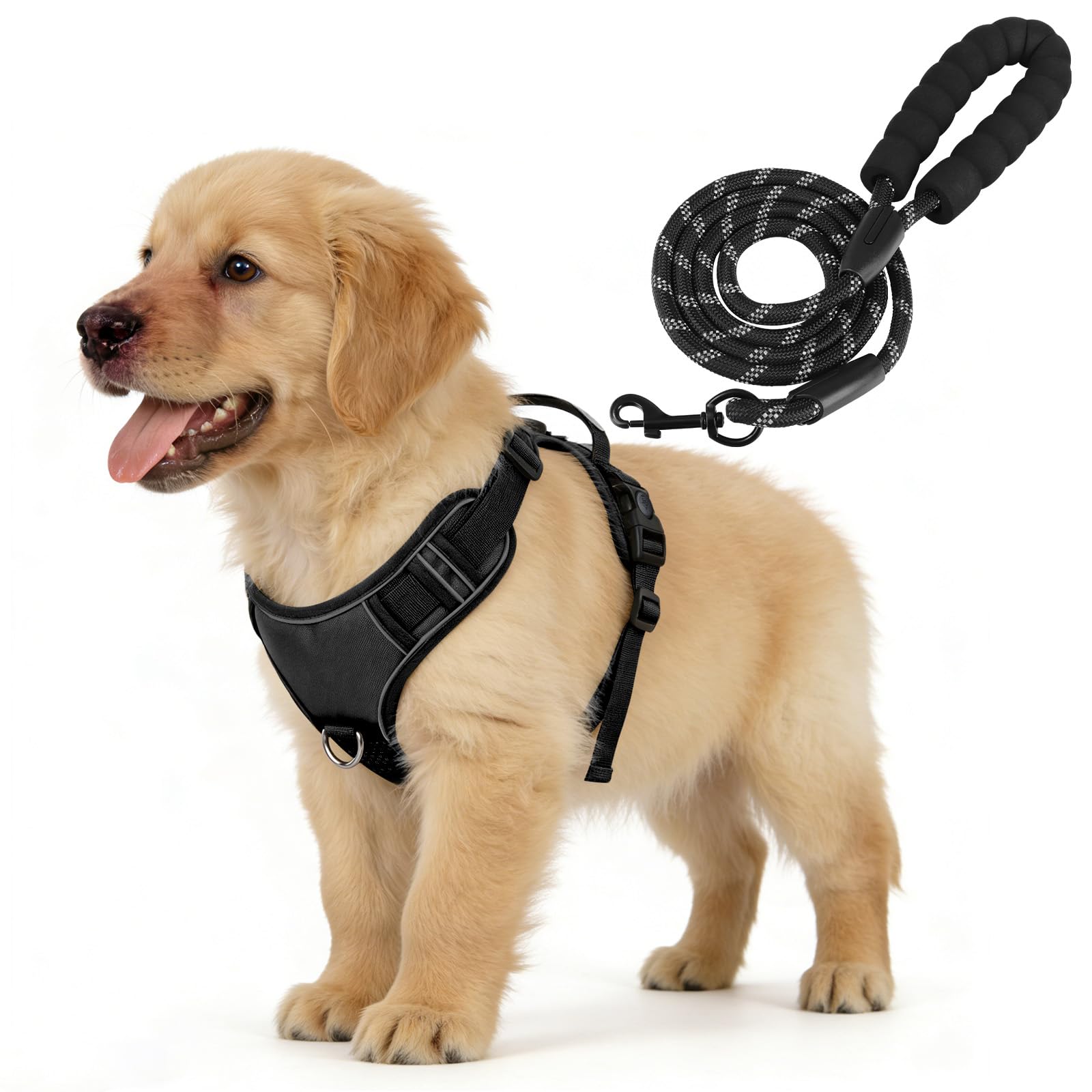 YooxArmor Dog Harness and Leash Set with Built-in Hidden AirTag Holder for Small Dog,No Pull Adjustable Pet Harness with Easy Control Handle for Training or Walking,Reflective No-Choke,S(Black)