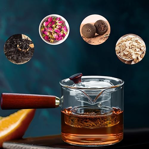 Miniatura 6 de PARACITY Tetera de vidrio con infusor, tetera japonesa segura para estufa, hervidor de té transparente con mango de madera, tetera de hojas sueltas