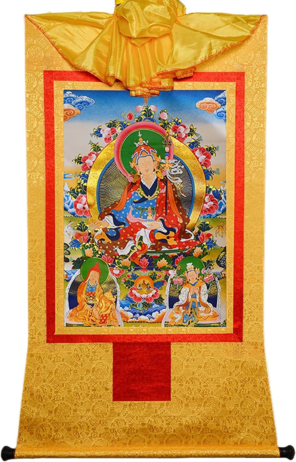 Cnfhfry Onecolor Vintage Tapestry, Padmasambhava Tibetan Thangka Tapestry For Home Décor Meditation Handmade Buddhist Brocade