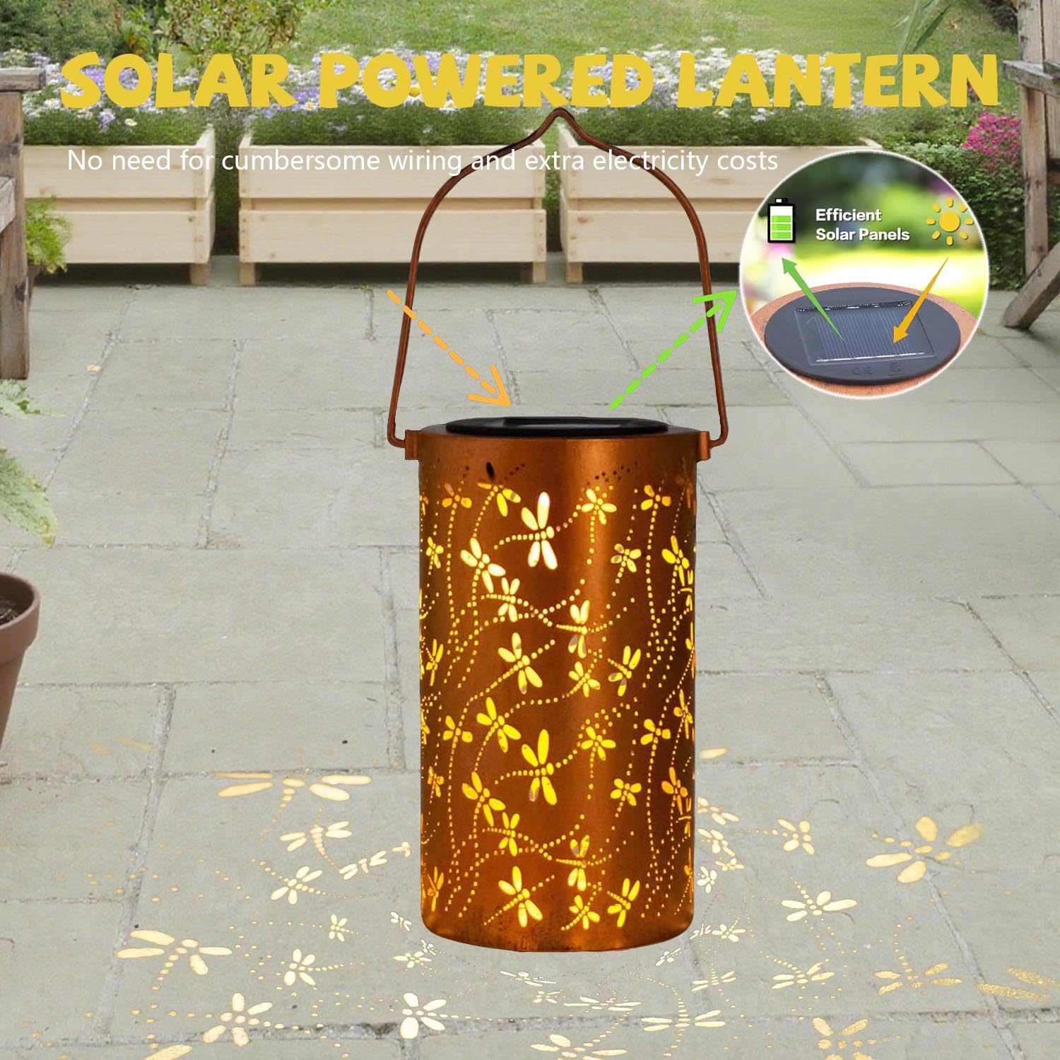 Lot de 2 lanternes solaires d'extérieur étanches en forme de libellule - Cadeaux de jardinage pour homme et femme - Ornements à énergie solaire pour cour, terrasse, pelouse, balcon, allée, table