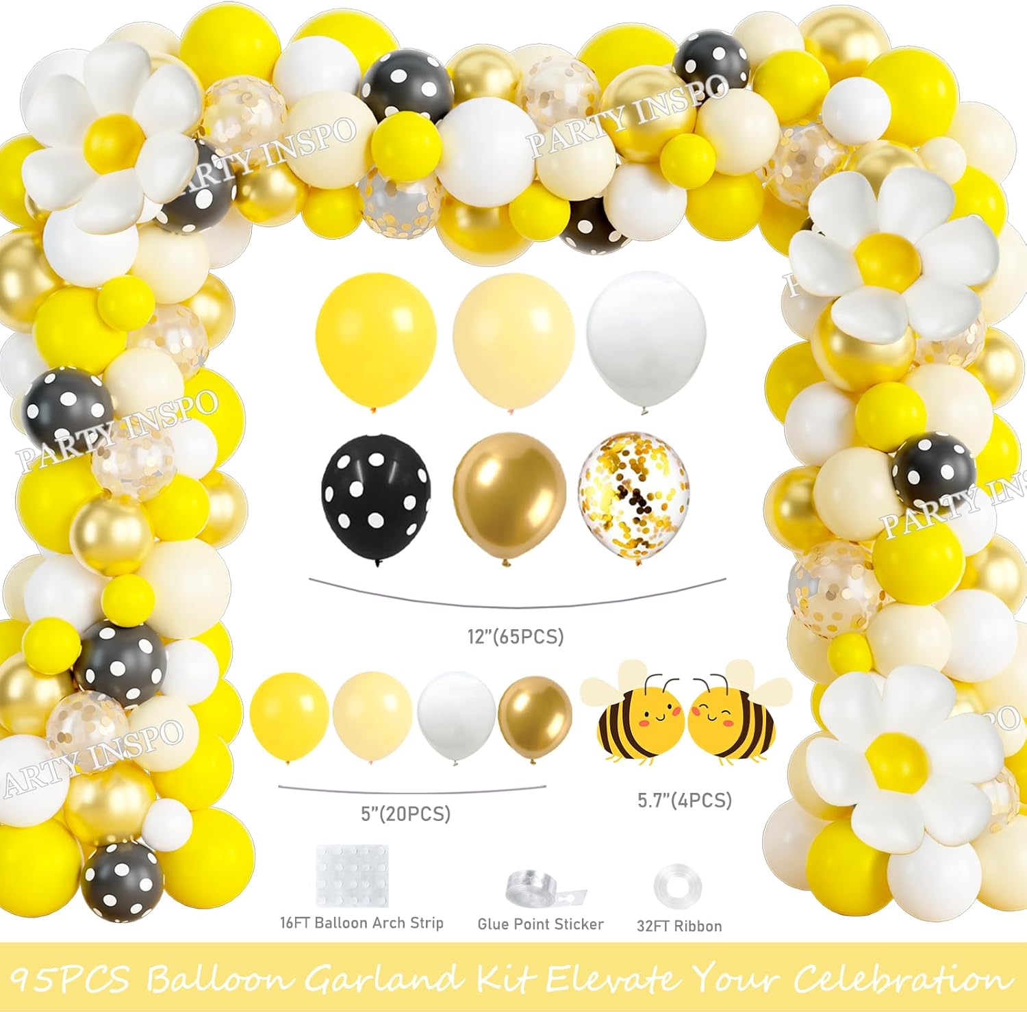 Party Inspo Bee Birthday Party Decorations, Happy Bee Day Themed Party Decor, 103PCs Honeybee Daisy Flower Birthday Supplies Backdrop Balloon Tablecloth Cake Topper Yellow Black Honeycomb